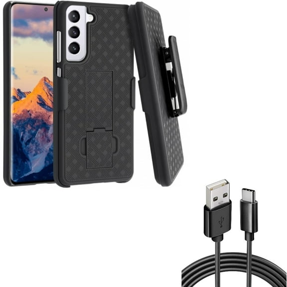 Case Belt Clip w 6ft USB-C Cable for Samsung Galaxy S21 FE 5G - Holster Swivel Cover, Type-C Charger Cord Power
