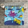 thumbnail image 3 of Ambesonne Playroom Quilted Bedspread Set 3 Pcs, Marine Animals, Queen Size, Multicolor, 3 of 3