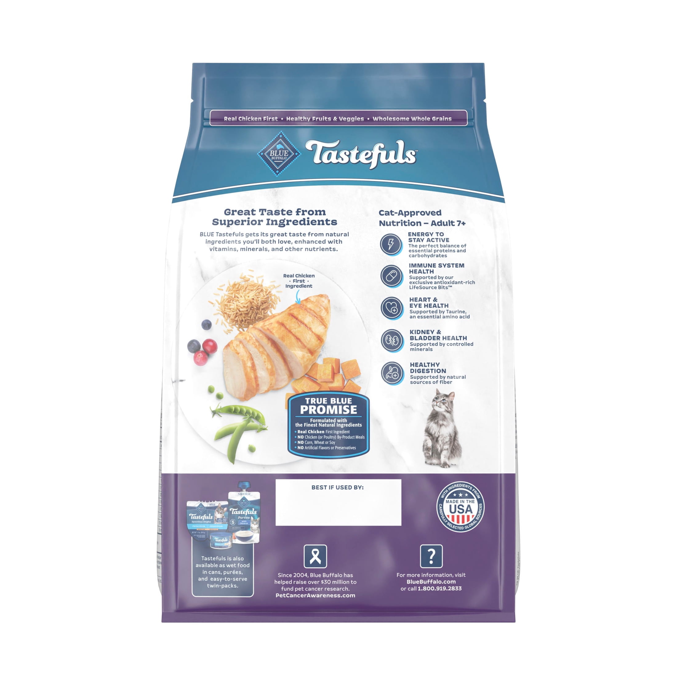 Blue Buffalo Tastefuls Mature Dry CatFood for Adult Cats 7+, Chicken & Brown Rice, 3lb Bag