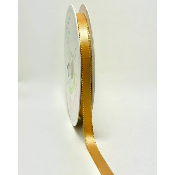 JenlyFavors 3/8" Double Face Satin Ribbon with Gold Edge Gold 50 Yards
