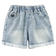 thumbnail image 5 of Amidoa&nbsp; Girls Jeans Shorts Elastic Waist Wide Leg With Pockets Casual Baggy Summer Kids Denim Shorts Blue Size 6, 5 of 9