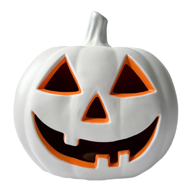 Lámpara de calabaza de Halloween con iluminación LED, accesorio decorativo brillante, única, de 17 pulgadas, para bar, sala de estar, jardín, hotel y Blanco