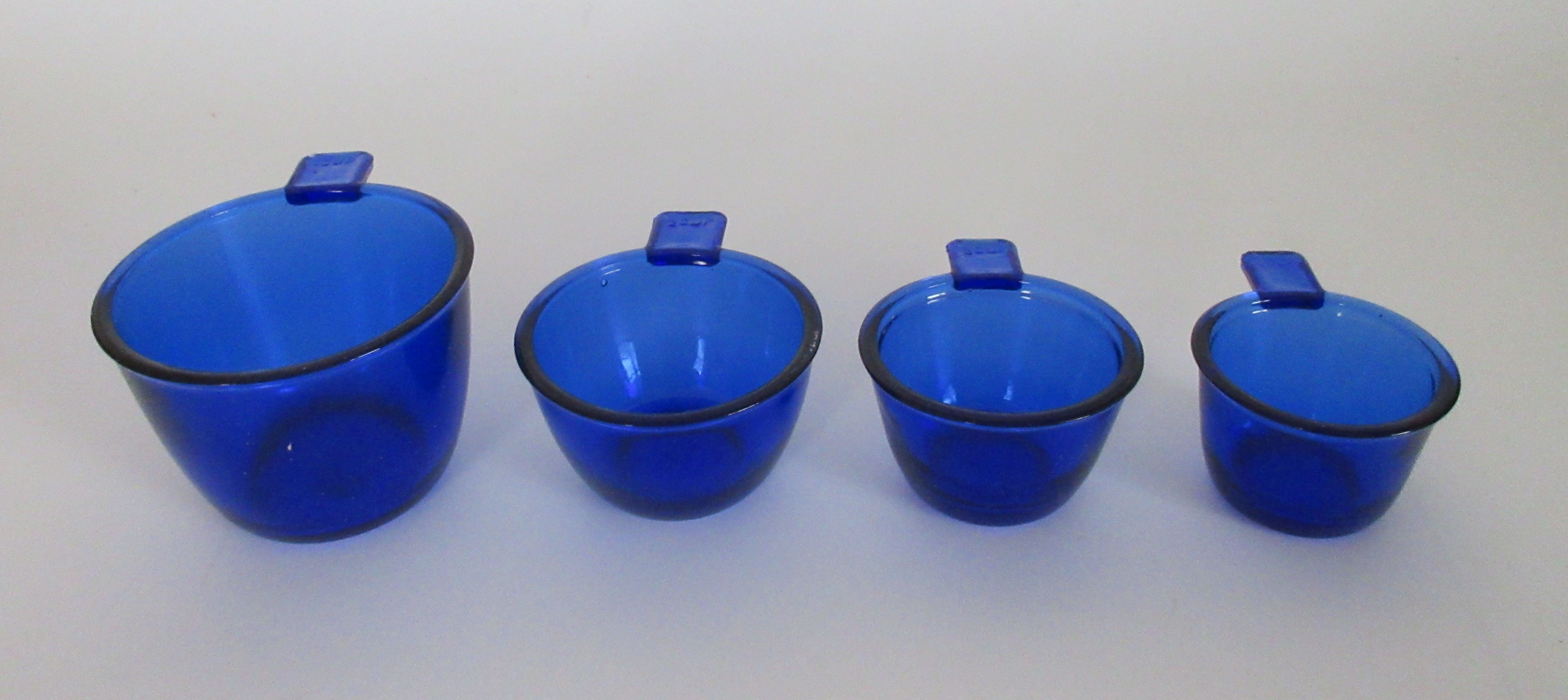 Depression Style Blue Glass Nesting Measuring Cups Set of 4 Vintage style Retro 