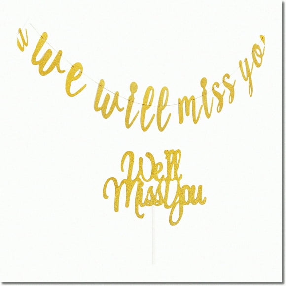 Golden Memories Farewell Celebration Kit - Glitter Retirement Sign, Cake Topper & Party Decorations for Retirement, Graduation, Going Away & Office Work Party