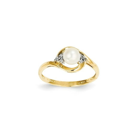 14k Yellow Gold Diamond Freshwater Cultured Pearl Band Ring Size 7.00 Birthstone June Set Style