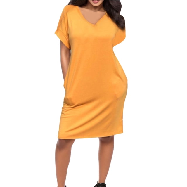 2025 Robe Été T Manche Femmes Automne Robe Formelle Décontractée Robe Courte Robes d'Été pour Femmes Chemise Décontractée Col en V Mi-Longue Midi Robe pour Femmes Longueur Poches Femmes