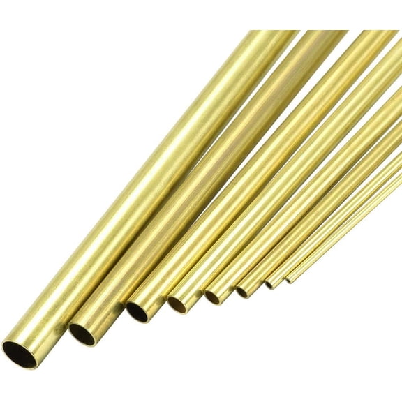 Brass Tube, 2mm 3mm 4mm 5mm 6mm 7mm 8mm 10mm OD x 0.5mm Wall Thickness 300mm Length Seamless Round Pipe Tubing, Pack of 8