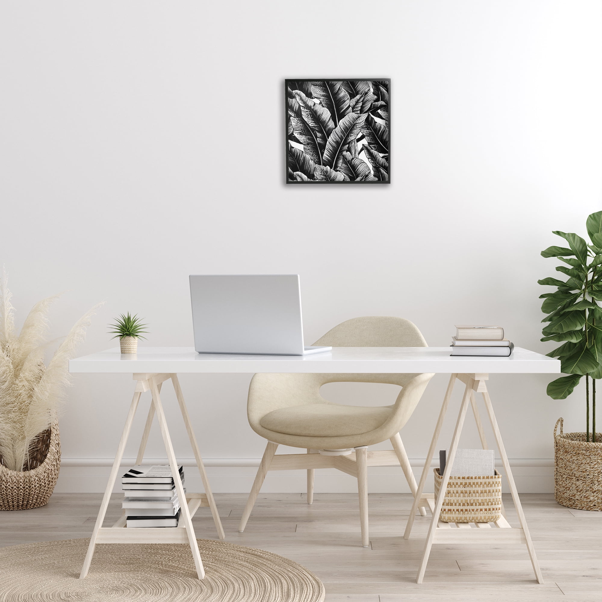Stupell Industries Black Bold Fronds Botanical & Floral Painting Black Framed Art Print Wall Art, 17 x 17
