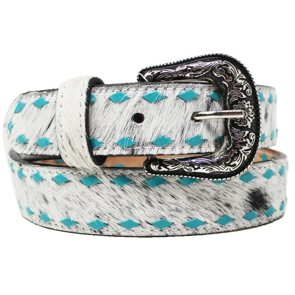 24" Western 1-1/4" Kids Western Cowhide Turquoise Buckstitch Leather Belt 26FK40TRC