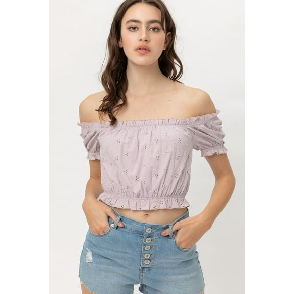 Off Shoulder, Cropped Top Puff Sleeve