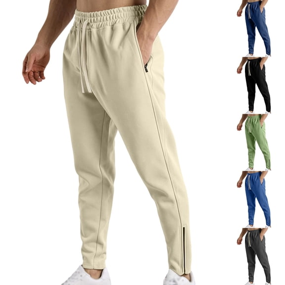 MXALUOB Men's Running Pants Ankle Zipper Tapered Jogger Pant Elastic Waist Athletic Trousers with Zip Pockets for Training Fitness