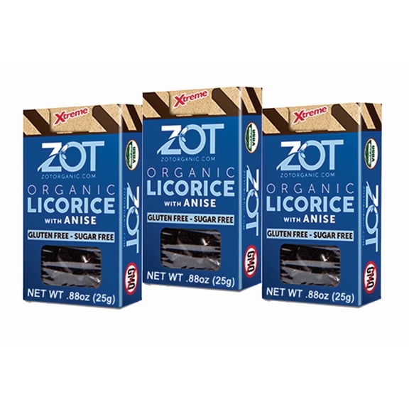 ZOT 100% Pure Organic Licorice Extract with Anise fl., Hard Bits, 0.88oz, Set of 3