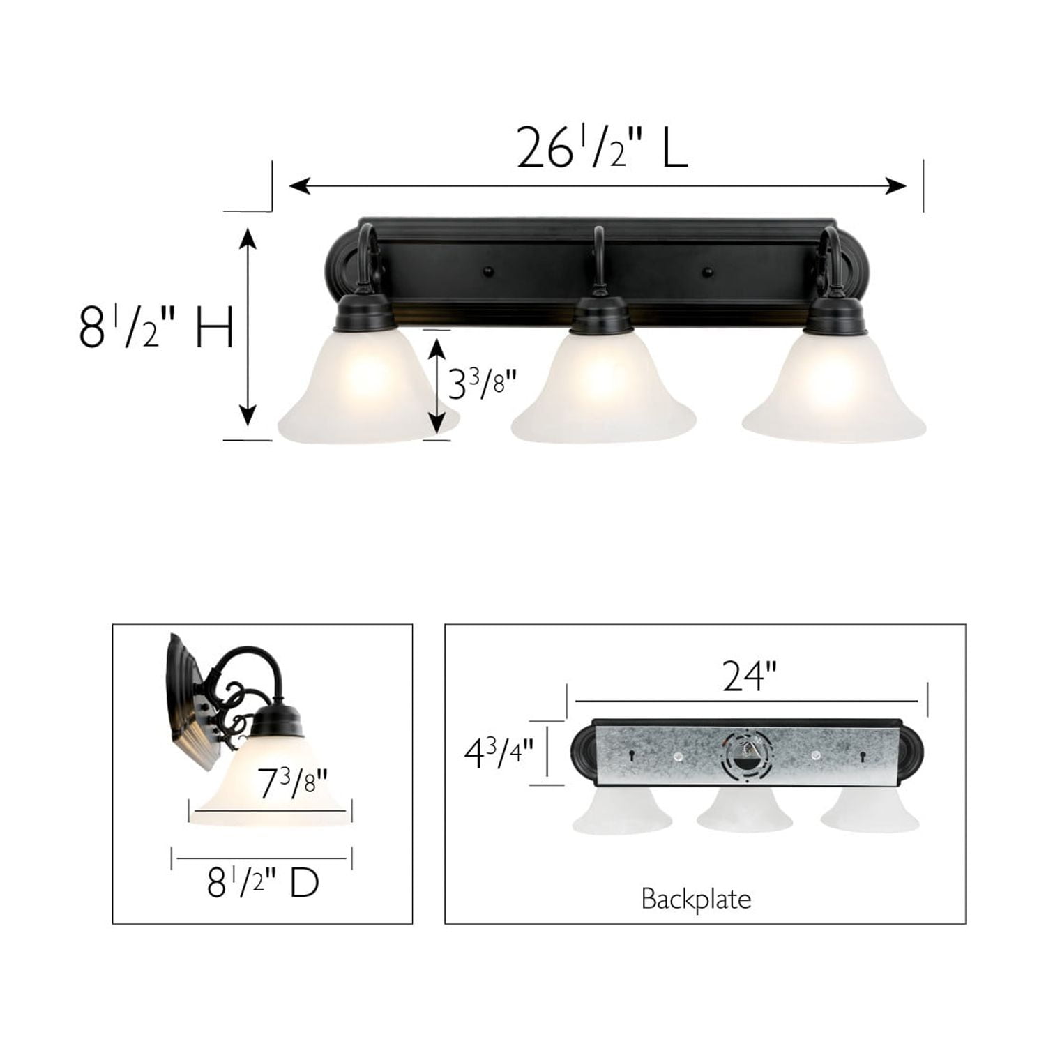 Design House Millbridge 3-Light Dimmable Wall or Vanity Light, Matte Black