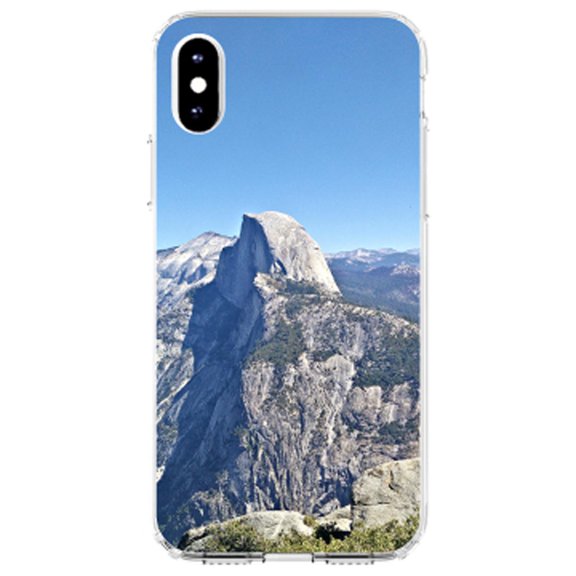 DistinctInk Clear Shockproof Hybrid Case for iPhone XS Max (6.5" Screen) - TPU Bumper, Acrylic Back, Tempered Glass Screen Protector - Yosemite Half Dome