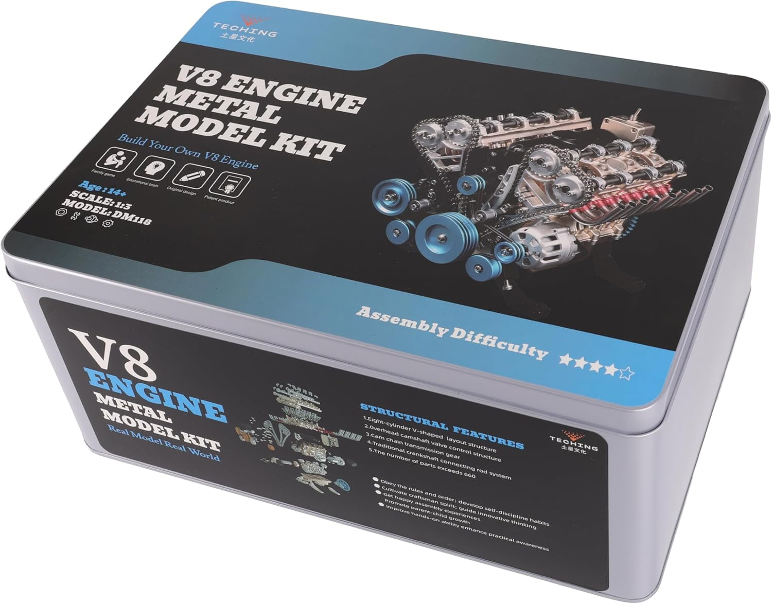 TECHING v8 Engine Model kit That Works Metal Mechanical Metal Assembly DIY Car Engine Model Kit 500+Pcs Educational Experiment