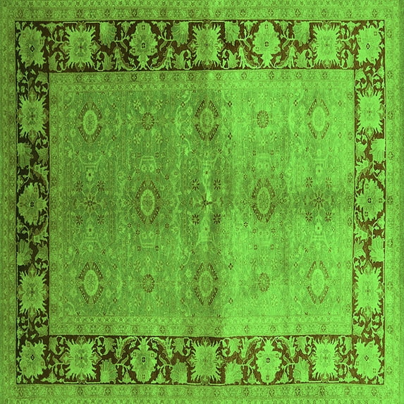 Ahgly Company Indoor Square Oriental Green Industrial Area Rugs, 3' Square