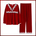 thumbnail image 2 of Pijamas de algodón para mujer, ropa de dormir de manga larga, roja, para boda, regalo de Navidad, primavera y otoño, 2 uds., 2 of 4