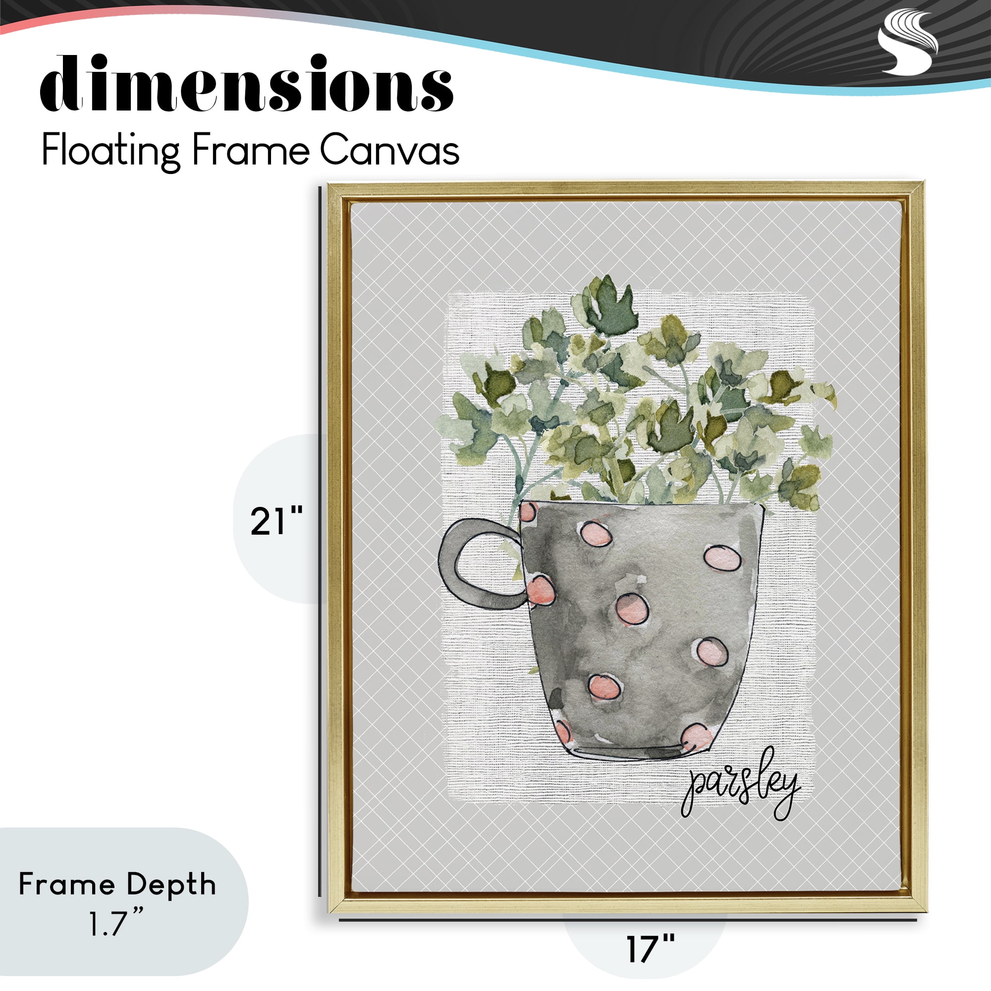 Stupell Industries Parsley Herb Mug Gold Framed Floater Canvas Wall Art, design by Livi Finn