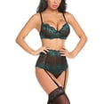 thumbnail image 1 of Conjunto de lencería para mujer con ligueros, sujetador sexy y bragas con aros, 1 of 7