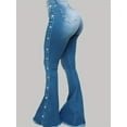 thumbnail image 2 of Women High Waist Flare Jeans with Side Button Detail Stretch Denim Bell Bottom Pants for Casual, Party, and Streetwear Outfits, 2 of 5