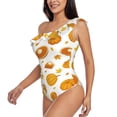 thumbnail image 3 of Picia Pumpkin Maple Leaves Pattern Women's One Piece Swimsuits,One Shoulder Swimwear Asymmetric ,Ruffle Monokinis Bathing Suits,High Waisted Flattering Bathing Suits-XX-Large, 3 of 8