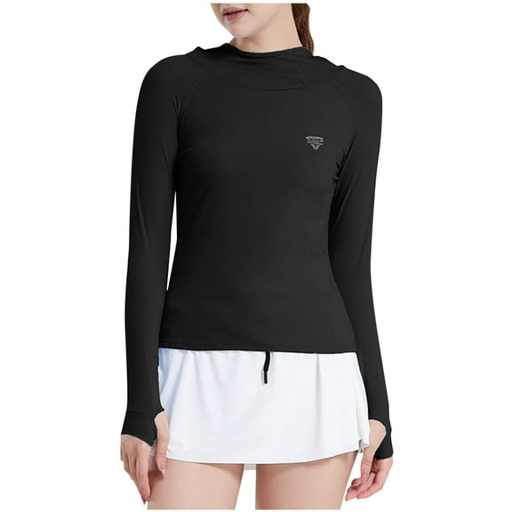 Wyobmus Women Plus Size Sun Protection Shirt Upf 50 Long Sleeve Lightweight Uv Hoodie Summer Quick Dry Hiking Fishing Tops S-5X Black