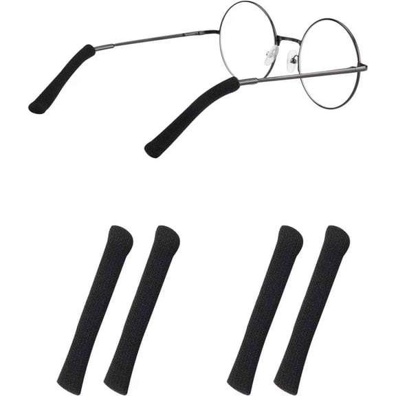 2 Pairs Eyeglass Ear Cushions, Soft Knitted Cotton Anti Slip Temple Pads Eyeglass Temple Tips Eyeglass Ear Pads Eyewear Retainer Glasses Arm Sleeve for Sunglasses Glasses Reading Glasses (Black)