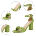 thumbnail image 5 of Rokment Women's Satin Silk Bowknot Dressy Sandals 2026 Stylish Business Formal Open Toe Ankle Strap Chunky Block High Heels Dress Pumps Summer Shoes for Wedding Banquet Green Size 8, 5 of 7
