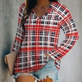 thumbnail image 2 of LYWC Red And Navy Checkered Plaid-482 Long Sleeve Shirts For Women Oversized Tshirts Tops Tees Fall T-Shirts V Neck, 2 of 7