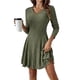 thumbnail image 2 of Vestido Corto de Punto Acanalado de Larga para Mujer, Otoño e Invierno, Cuello en V, Informal, Corte A Verde M, 2 of 8