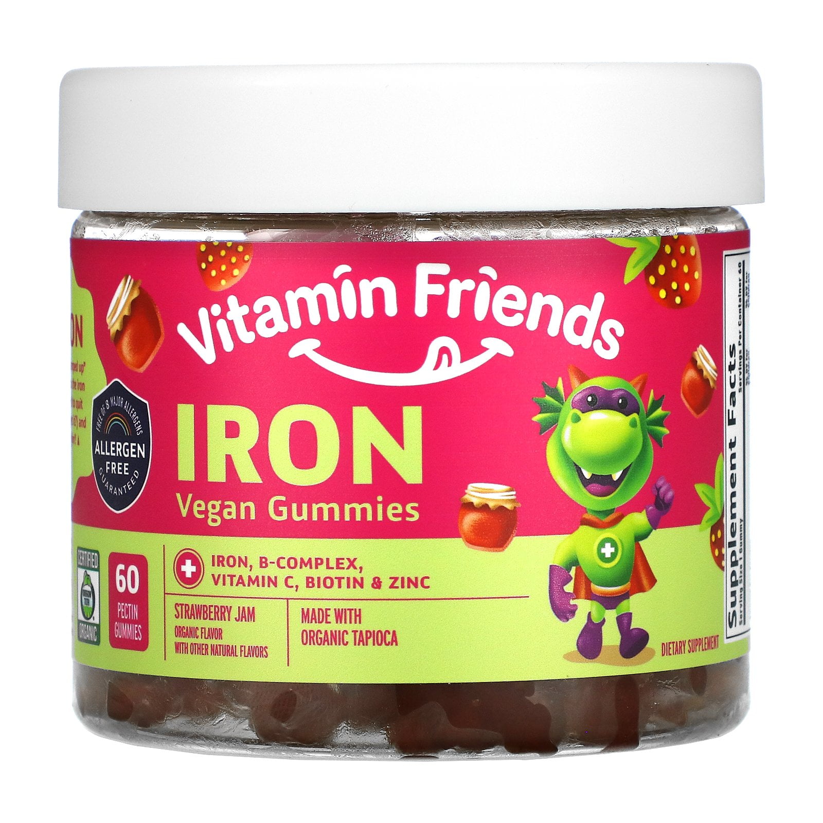Iron Vegan Gummies, Strawberry Jam, 60 Pectin Gummies, Vitamin Friends