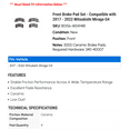 thumbnail image 2 of Front Brake Pad Set - Compatible with 2017 - 2022 Mitsubishi Mirage G4 2018 2019 2020 2021, 2 of 2