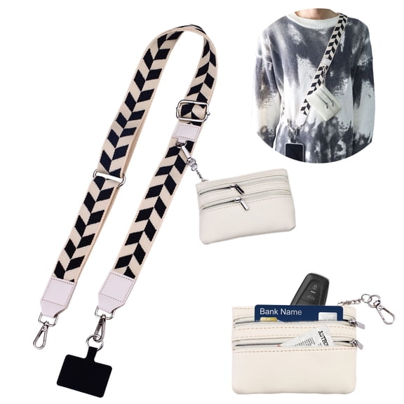 Adjustable Phone Lanyard with Zippered Wallet Pouch, Detachable Anti Theft Phone Lanyard Crossbody, Cell Phone Strap(White)