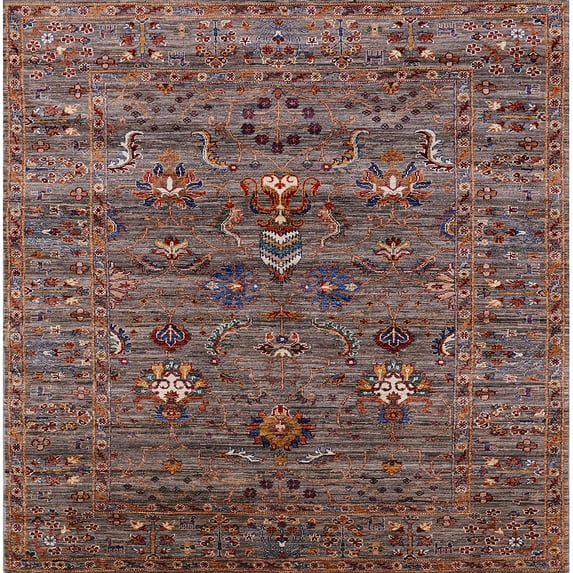 Ahgly Company Indoor Square Mid-Century Modern Red Brown Oriental Area Rugs, 4' Square
