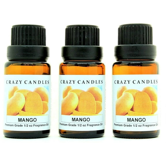 Crazy Candles Mango 3 Bottles 1/2 FL Oz Each (15ml) Premium Grade Scented Fragrance Oil Made in USA