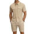 thumbnail image 6 of Men'S Short Sleeve Solid Color Workwear Button Down Shirt With Multiple Pockets And Cargo Shorts Set For Summer Casual Wear,Khaki,XXL, 6 of 6