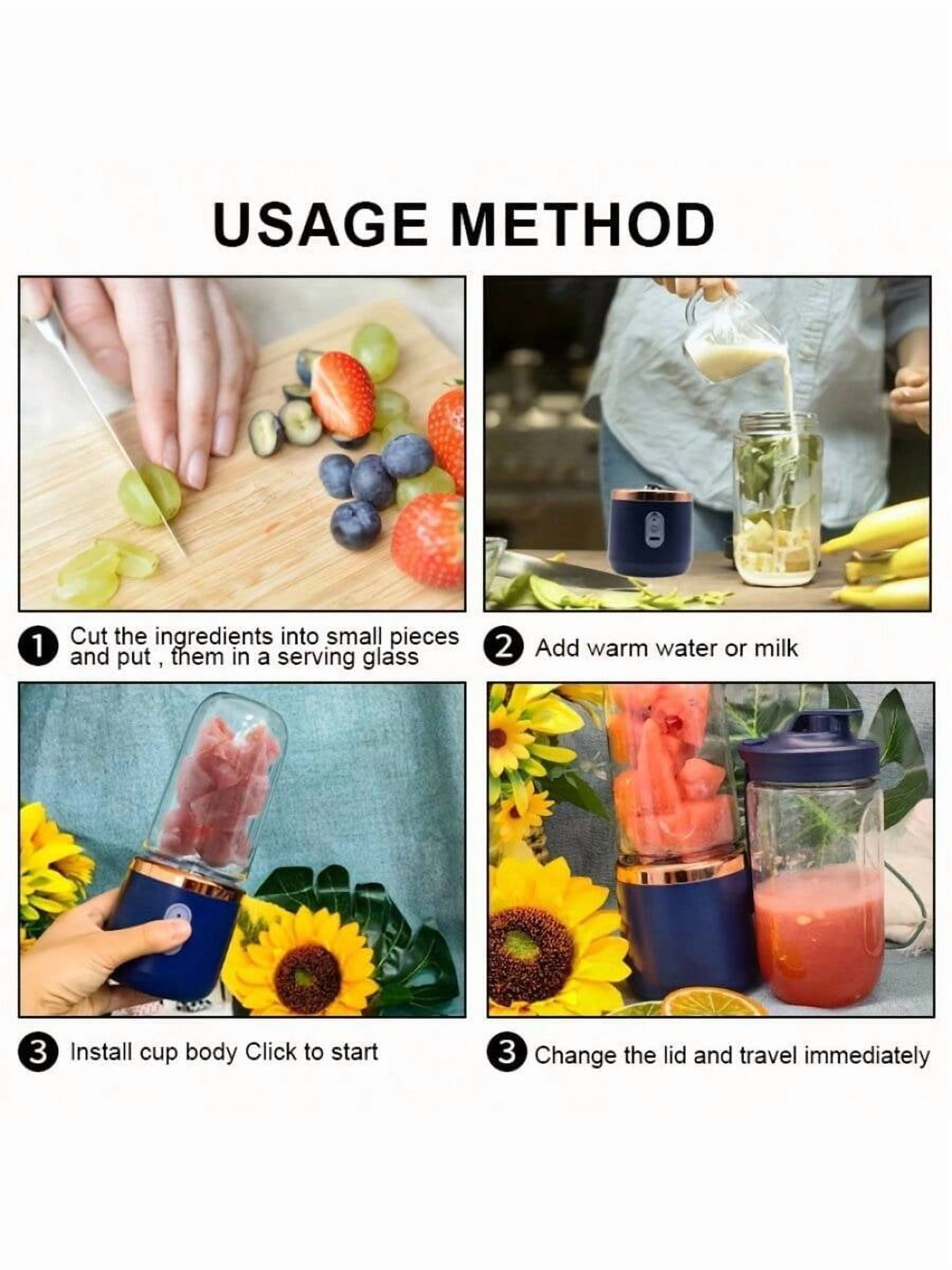USB Rechargeable Portable Juicer Blender Cup - 6 Blades, Compact Multi-Functional Mixer for Travel, Camping, Home - Durable Navy Blue Food Processor, Modern Kitchen Tool