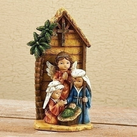 Holy Family Bronze - Stable with Holy Family and Angel Christmas Kids Pageant Nativity Figurine 30335