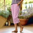 thumbnail image 5 of Wutalume Womens Capri Pants for Women - Striped Wide Leg High Waisted Drawstring Casual Trousers with Pockets Loose Fit Lightweight Summer,Hot Pink S, 5 of 8