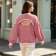 thumbnail image 4 of Sweaters Women Stripe Open Back Contrast Color Loose Long Sleeve Tops Fall Winter Knit Blouse Daily Wear, 4 of 6