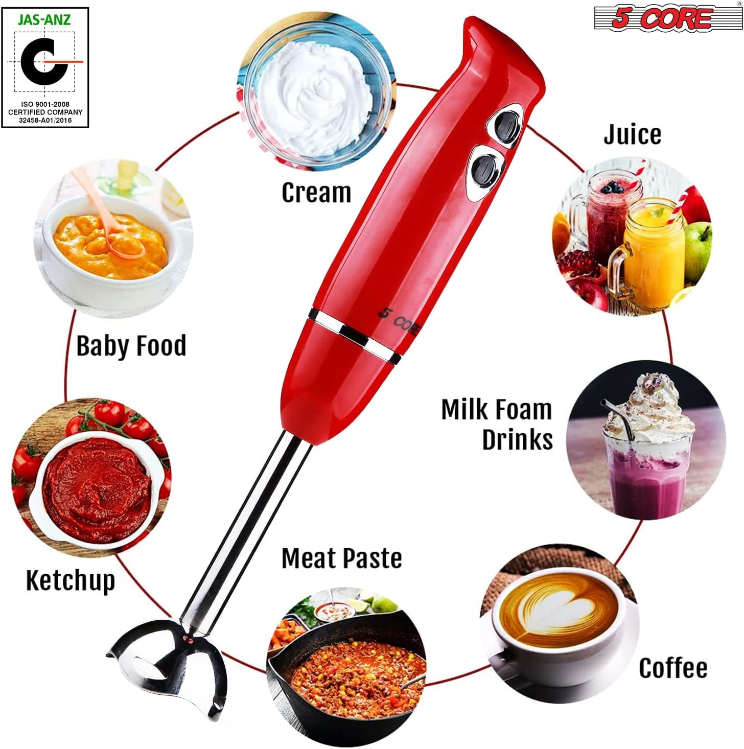 MIUI Immersion Handheld Blender - Blenders for Kitchen Hand Mixer Set,  14-Speed Stainless Steel Blade & Body Hand Stick, Hand Blender Electric  With