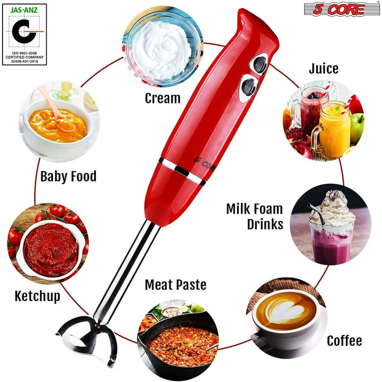 5 Core Electric Immersion Hand Blender 400W 3-in-1 Electric Whisker 9  Variable speed 800ml Mixing Beaker Powerful Portable Easy Control Grip  Handheld