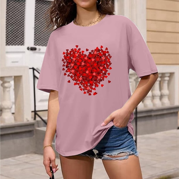 JAKANYQ Women T-Shirts Ladies Fashion Casual Love Heart Letter