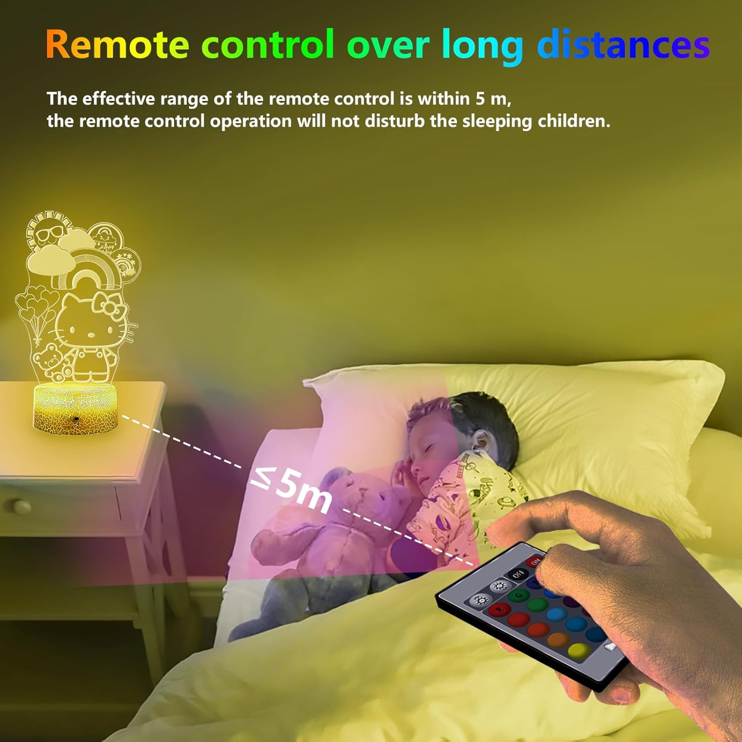 Aorsher Cute Cat Night Light for Kids, LED Cat Night Light with 16 Colors Dimmable Remote Control and Luminous Base, Bedroom Decoration Gift for Christmas Birthday Girls