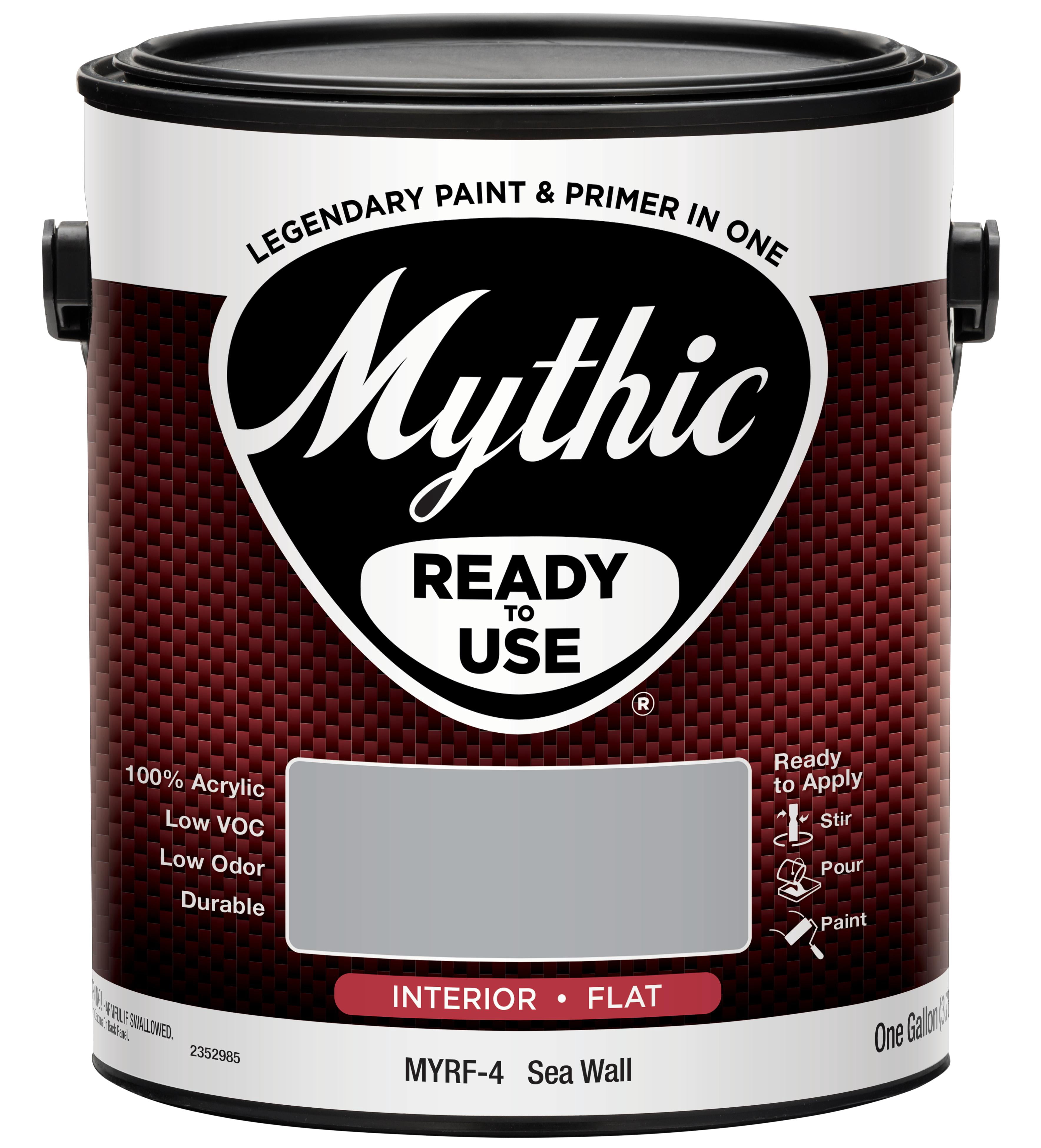 Mythic Ready to use Colors, Gallon, Sea Wall, Interior Flat Acrylic Latex Paint, Non-Spatter Formula, Quick Dry, Easy Soap & Water Clean Up, VOC Less Than 50 Grams Per Litre.