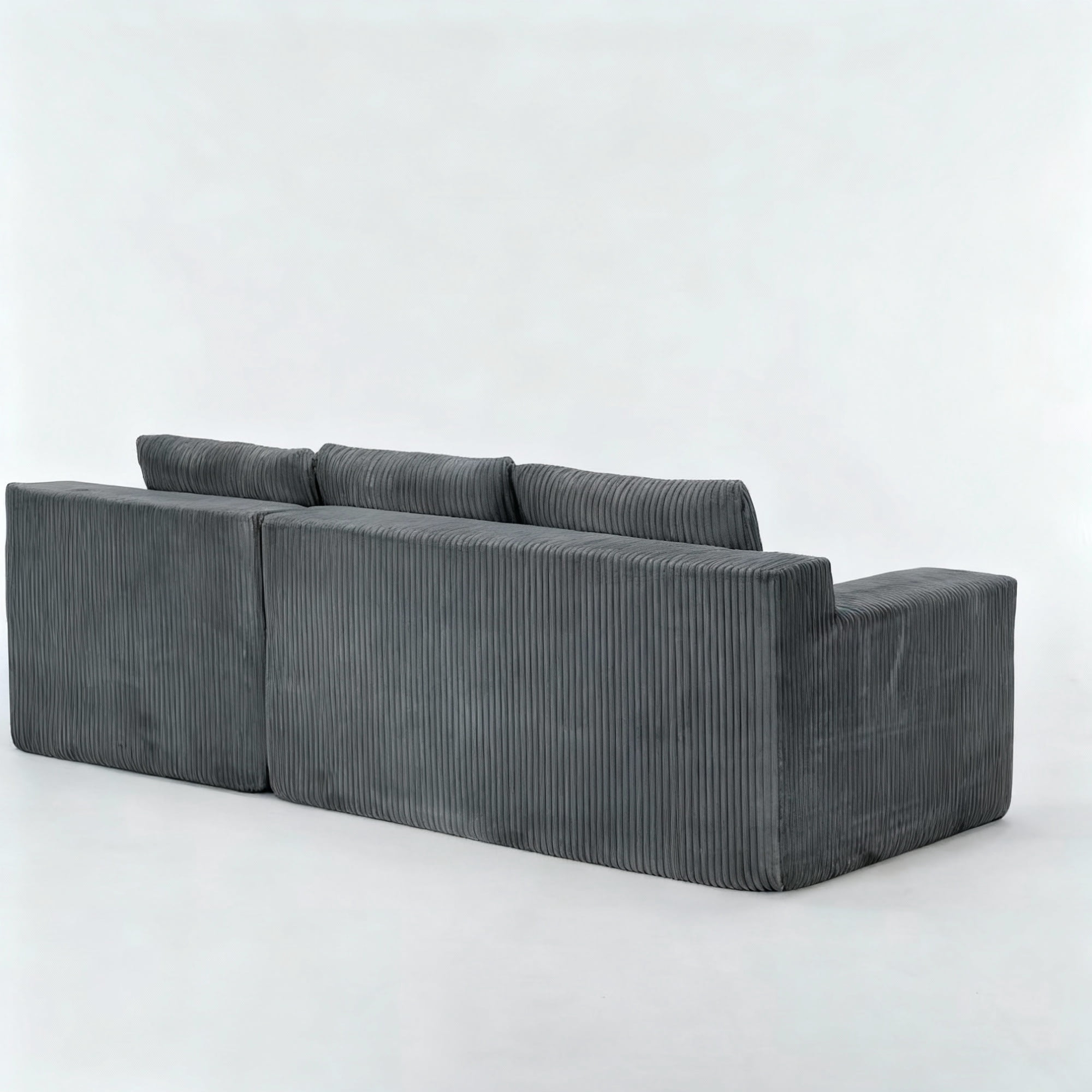 Plush Corduroy Modular L-Shaped Sectional Sofa with Foam-Filled Cushions, Luxury Floor Couch for Living Room and Bedroom, Dark Gray
