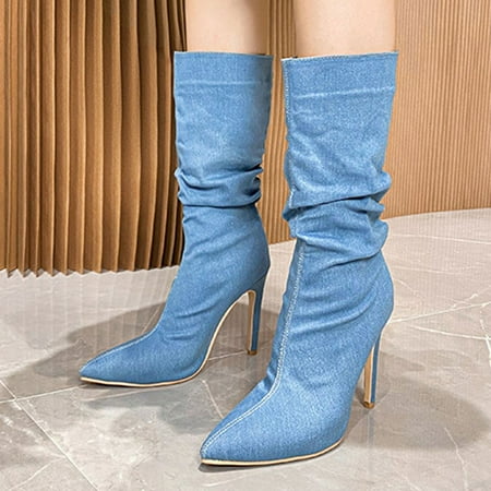 

Njoeus Womens Western Boots Winter Boots For Women Waterproof Snow Women S High-Heels Mid Calf Pointed Boots 11Cm Stilettos Heels Solid Color Fashion Boots