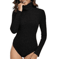 thumbnail image 4 of MLDRA Womens Bodysuit Tummy Control Long Sleeve Turtle Neck Ribbed Knit Stretchy Slim Fit Tops Black, 4 of 10