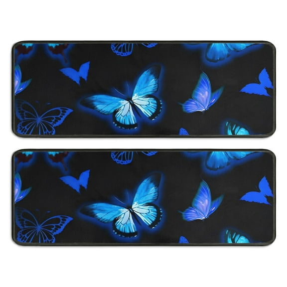 Kitchen Rugs Sets Of 2,Black Blue Butterfly Pattern Anti Fatigue Kitchen Mat Rugs Non Slip Washable,Decorative Kitchen Floor Mats for Kitchen,Sink,Laundry,17"x47" 17"x47"