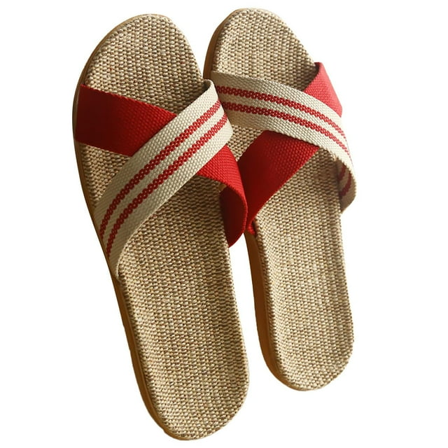 Sandales Plates pour Femmes, Tricotées à Enfiler, Brides Croisées, Semelle Intérieure, Bout Ouvert, Antidérapantes, Respirantes, Plage, Été, Rouges